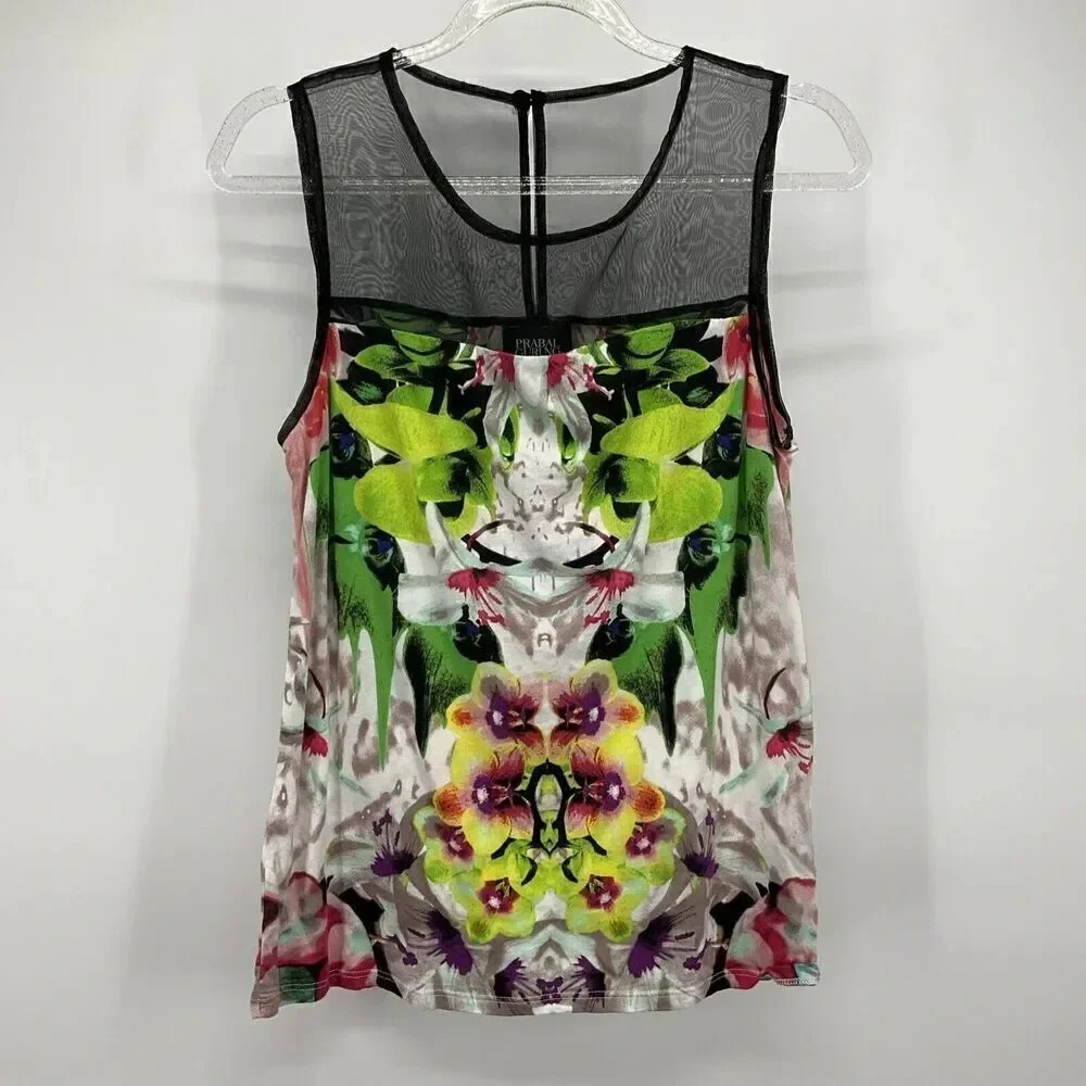 Prabal Gurung For Target XS Floral Tulle Lace Sleeveless Sheer Top Tropical